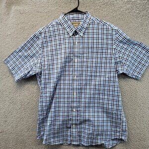 Duluth Trading Men's Plaid Button Up Dress‎ Shirt Size L Blue